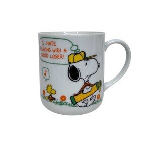 Vintage Peanuts Made In Japan Snoopy & Woodstock Golf Theme Small Coffee Mug